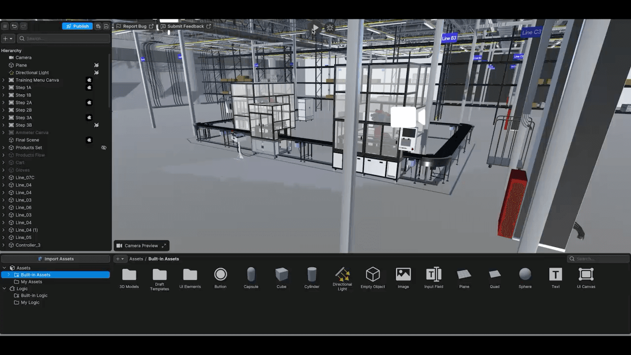 Пользовательский интерфейс Unity Studio, показывающий шаг из учебника Введение в Unity Studio Learn
