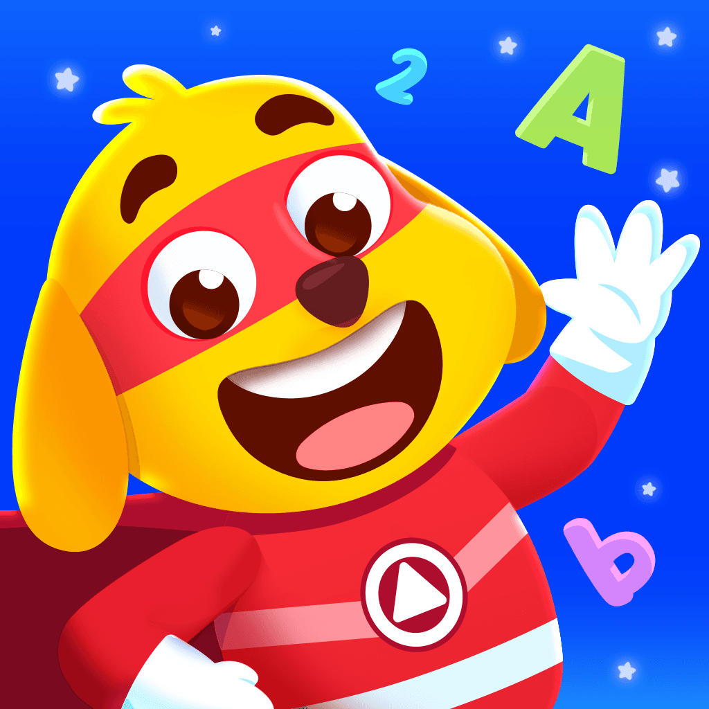 Logo Kiddopia của một chú chó dạy số và chữ
