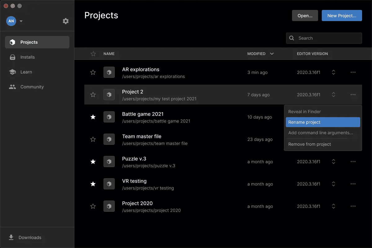 Rename a project image