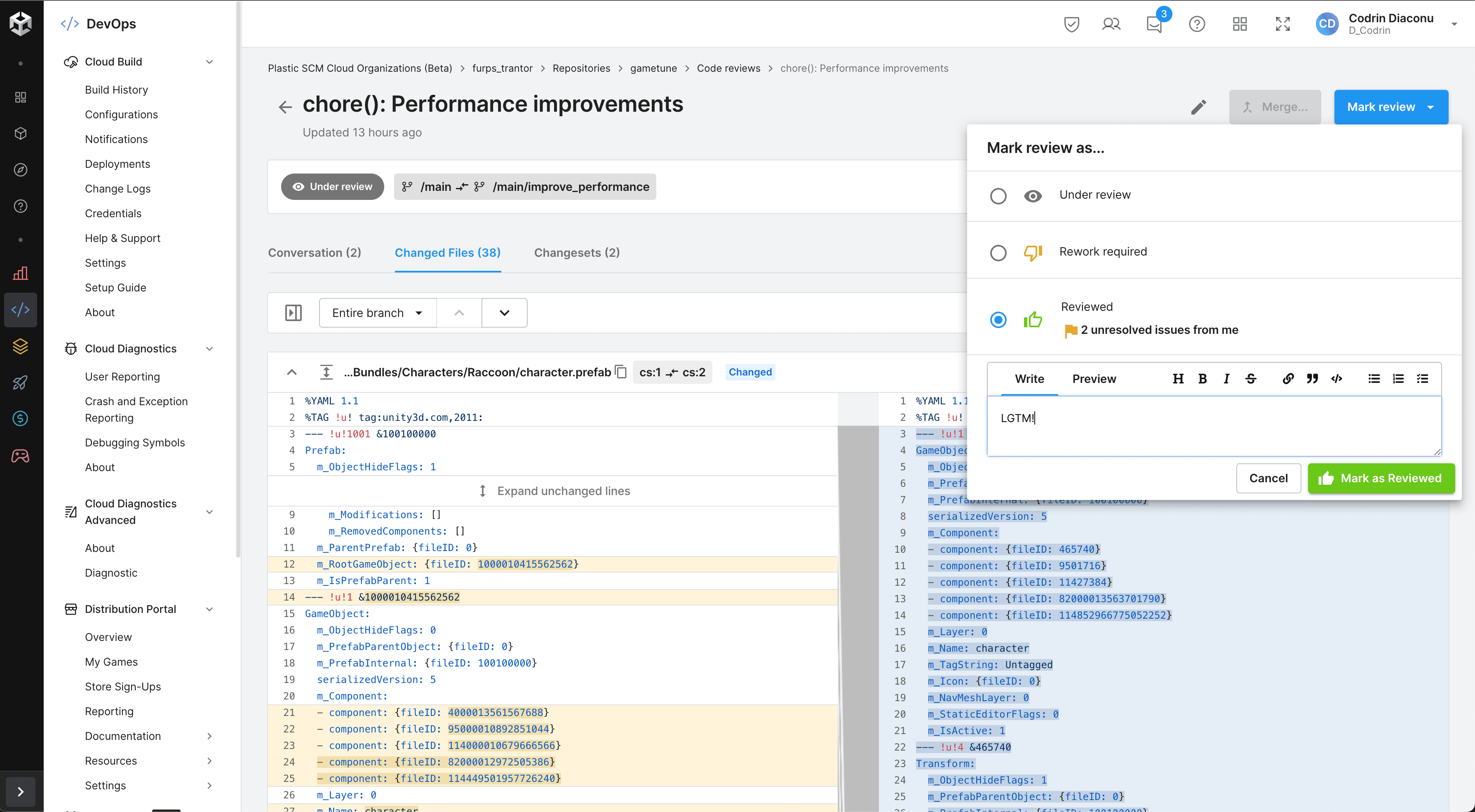 New code review experience in the Unity Dashboard image
