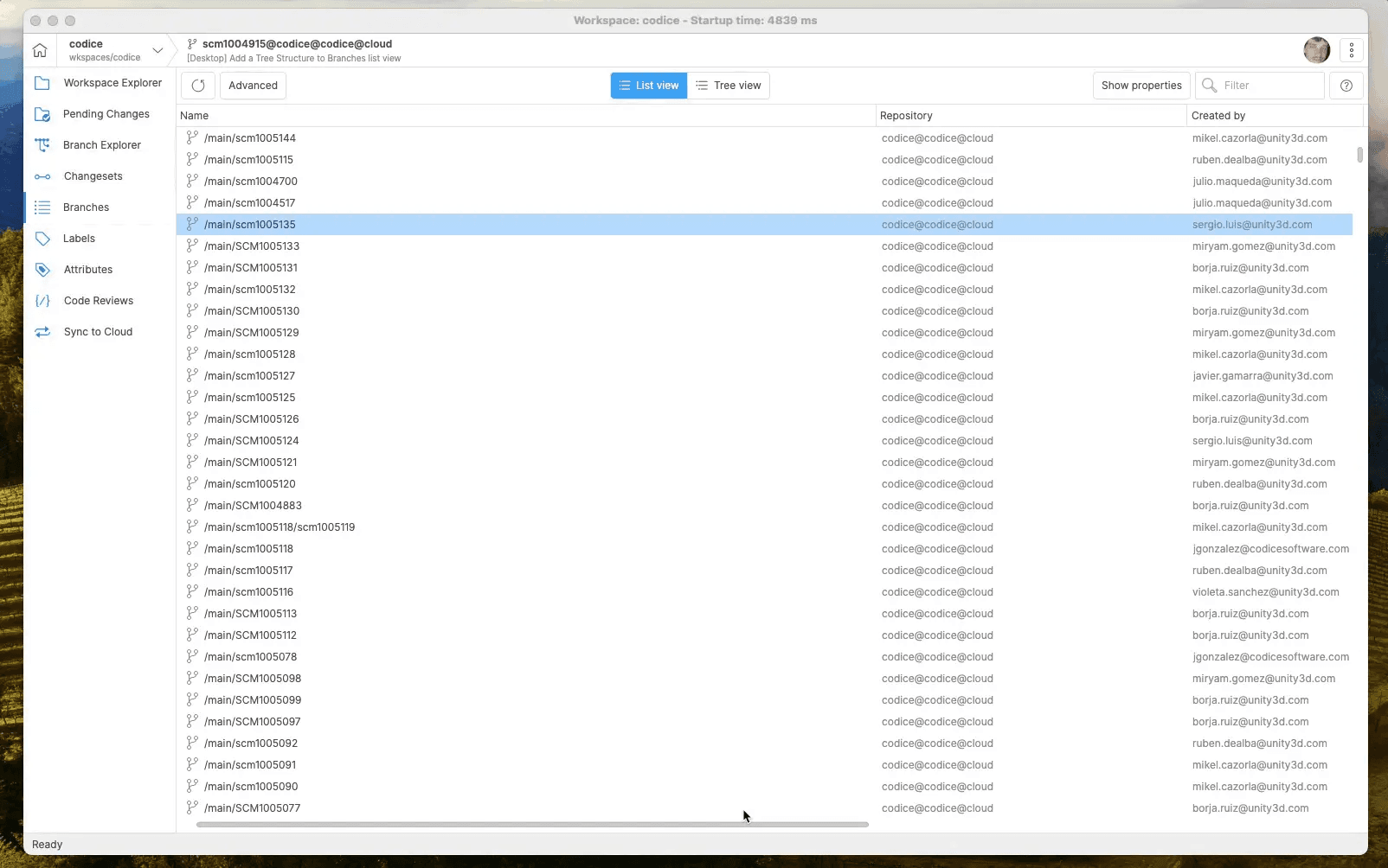 Tree view in 'Branches' tab image