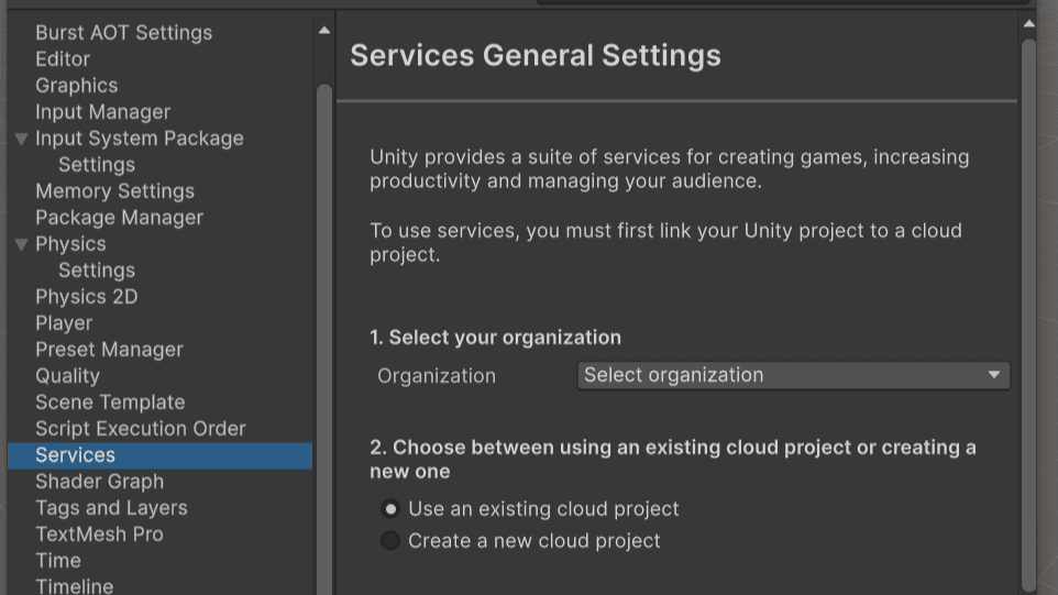A screenshot of a user in Unity Cloud.