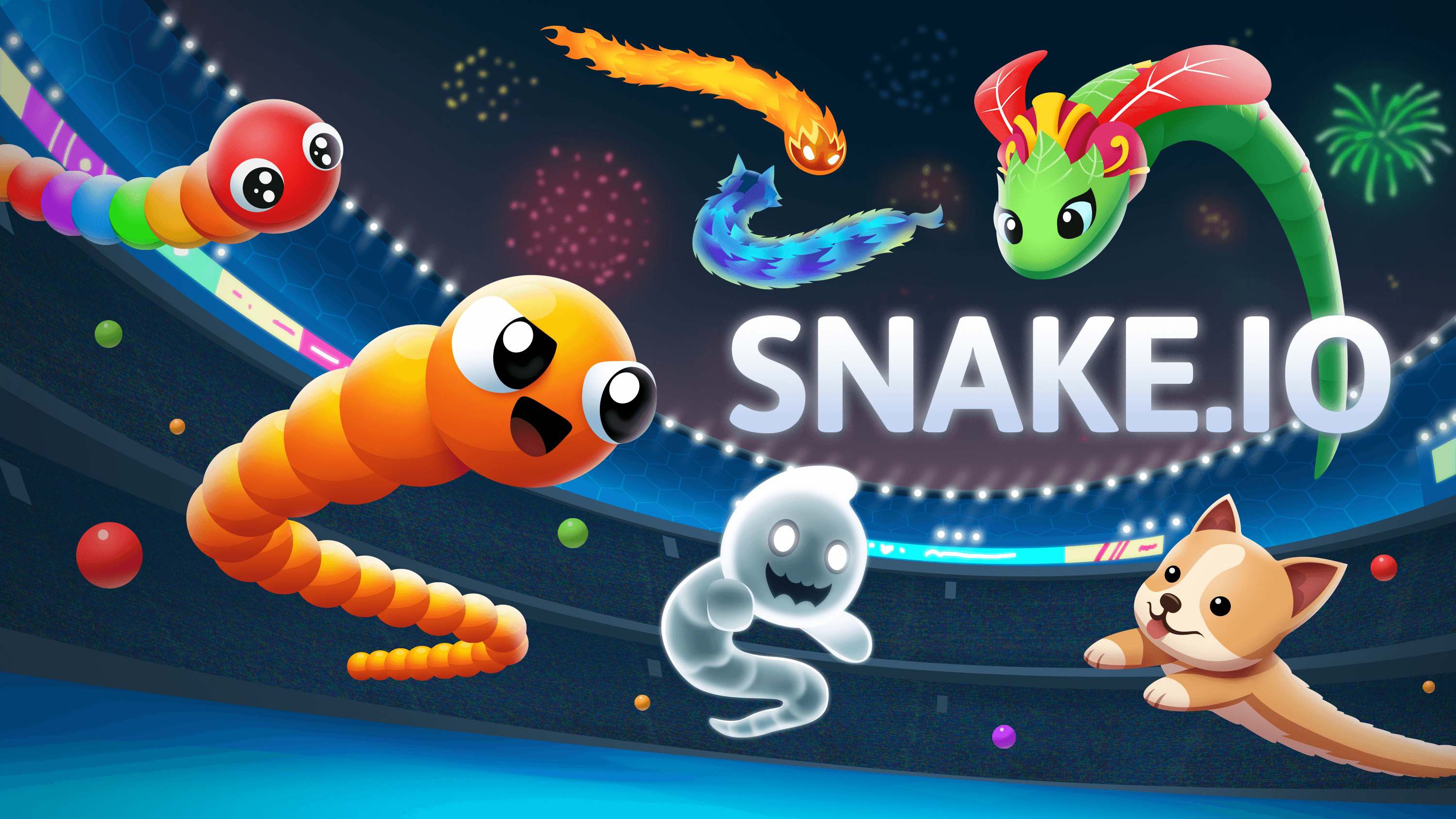 Snake.io game characters in a stadium — Kooapps and Aura from Unity case study