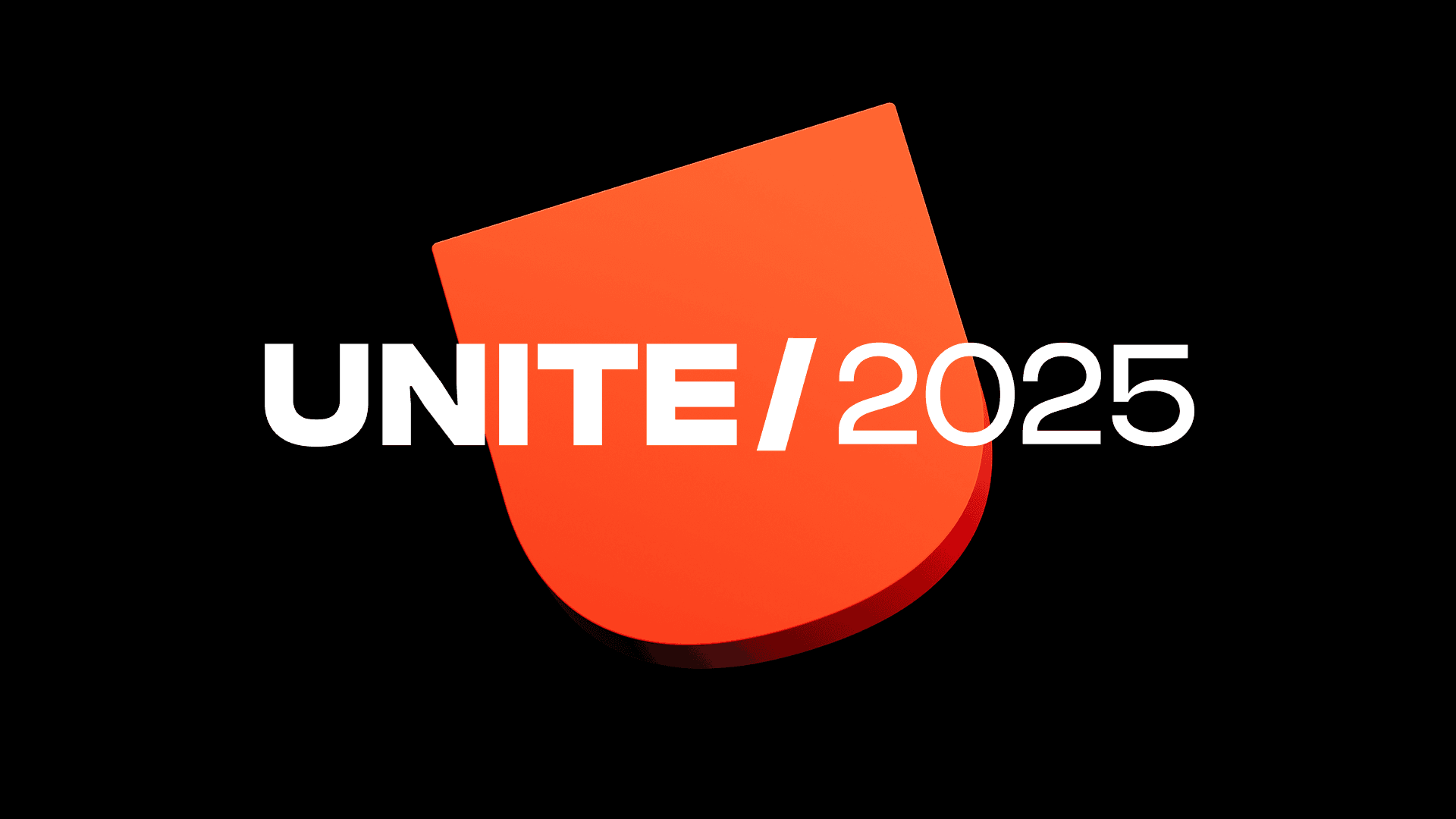 Логотип Unite 2025 с названием мероприятия на красном фоне U