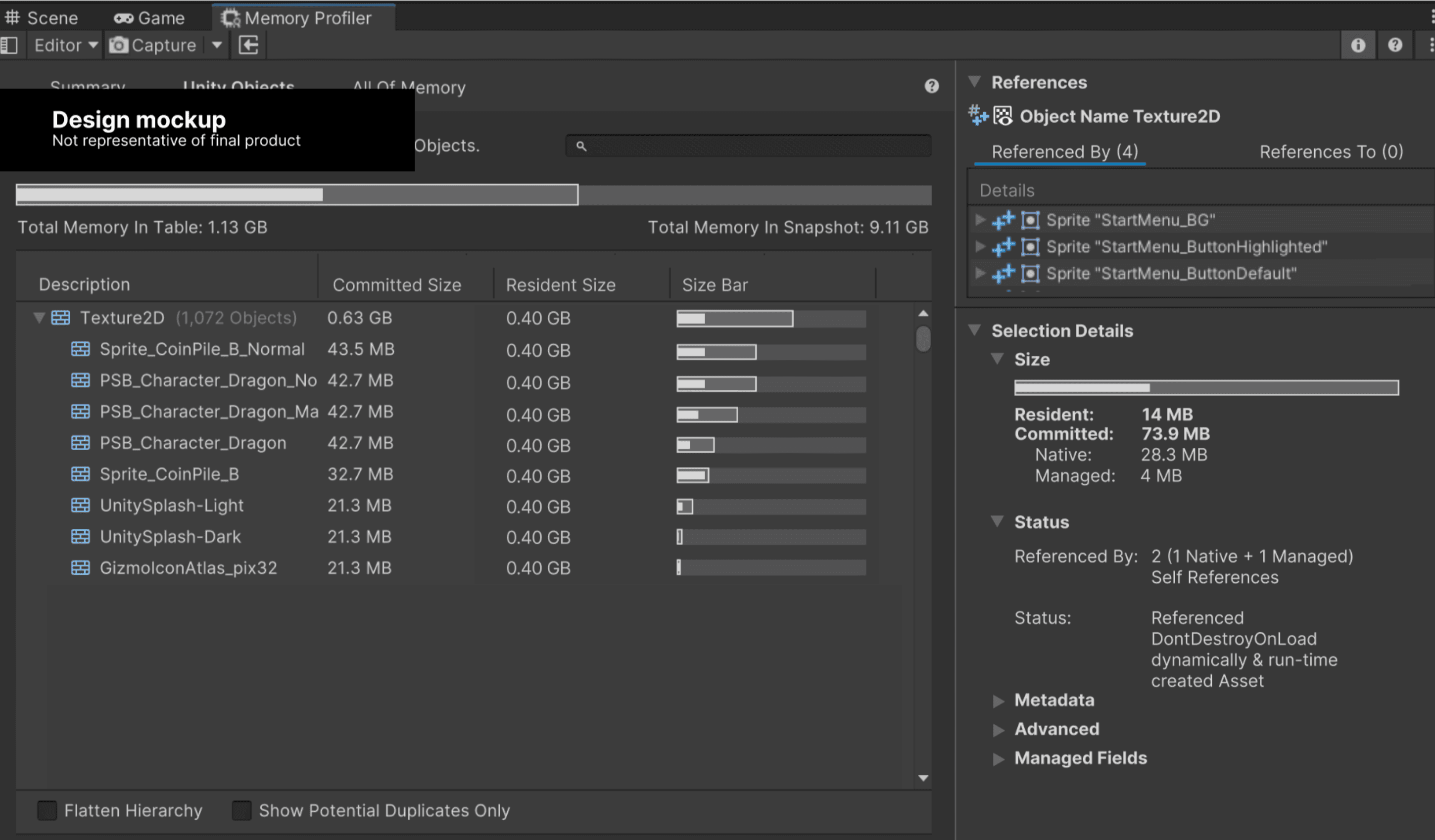 Improve resident memory insights on the Memory Profiler package image