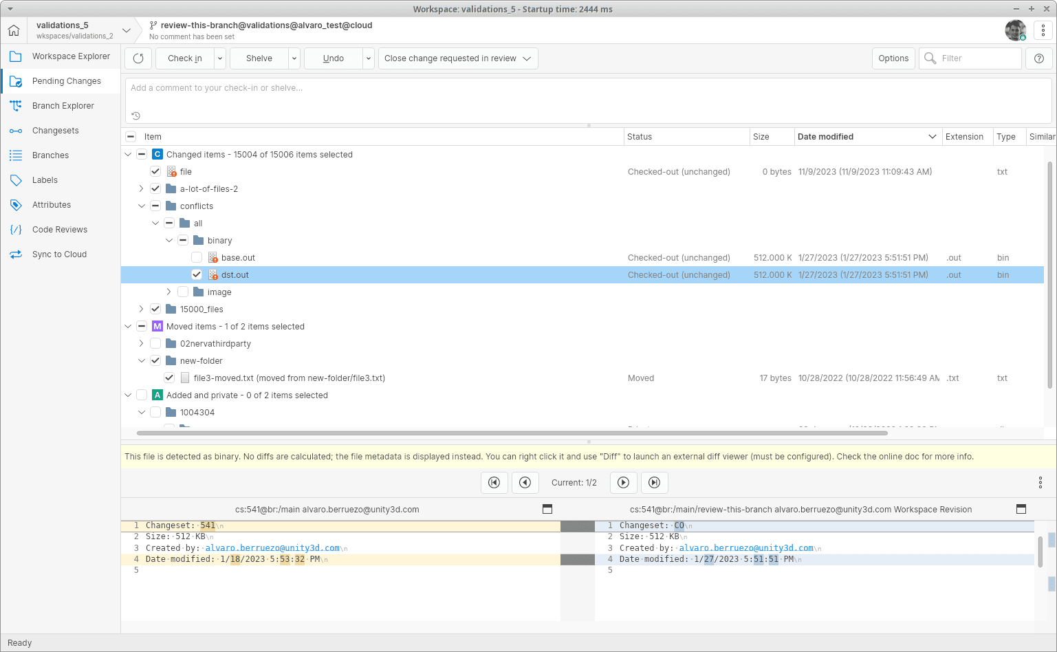 Tree view in 'Pending Changes' tab image