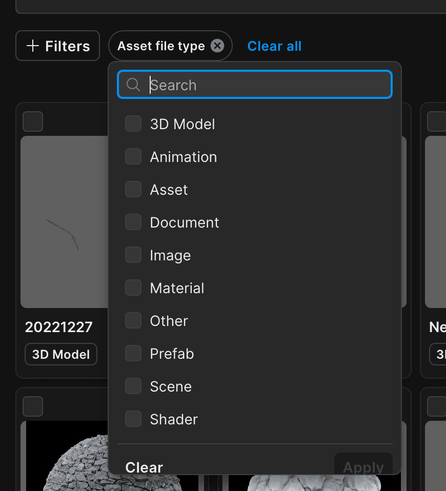 Filter asset by file type image